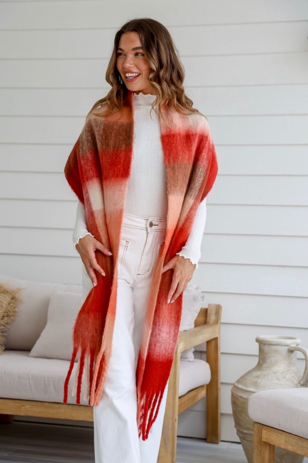 Check Scarf | Red, Tan &amp; Cream