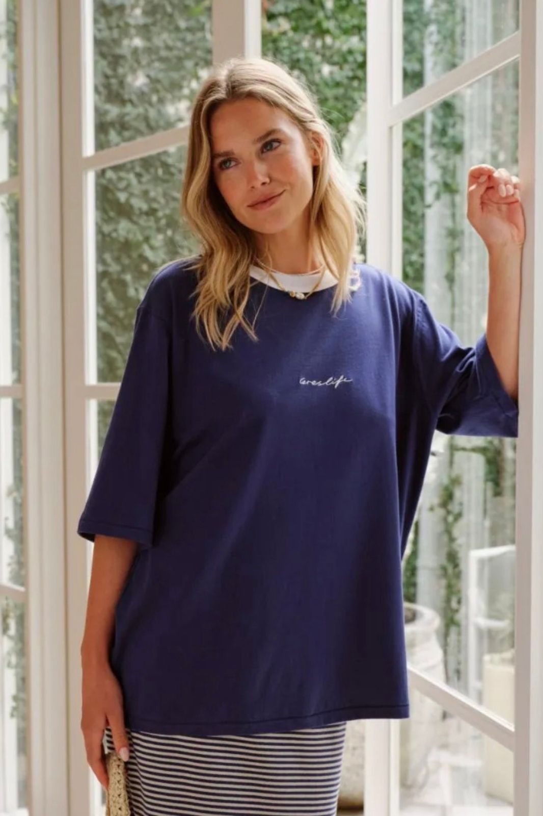 Luna Relaxed Tee | Prussian Blue/Ceres Script