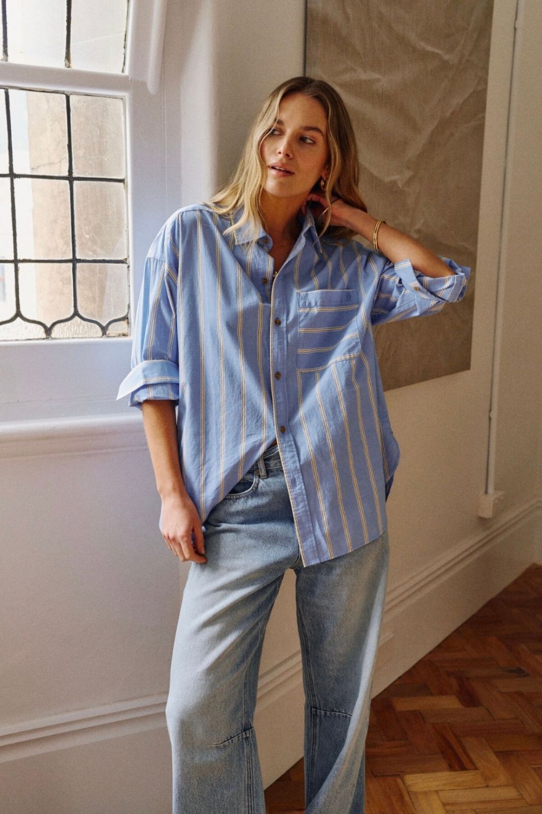 Peta Oversized Shirt | Bay Blue Butter Yellow Stripe