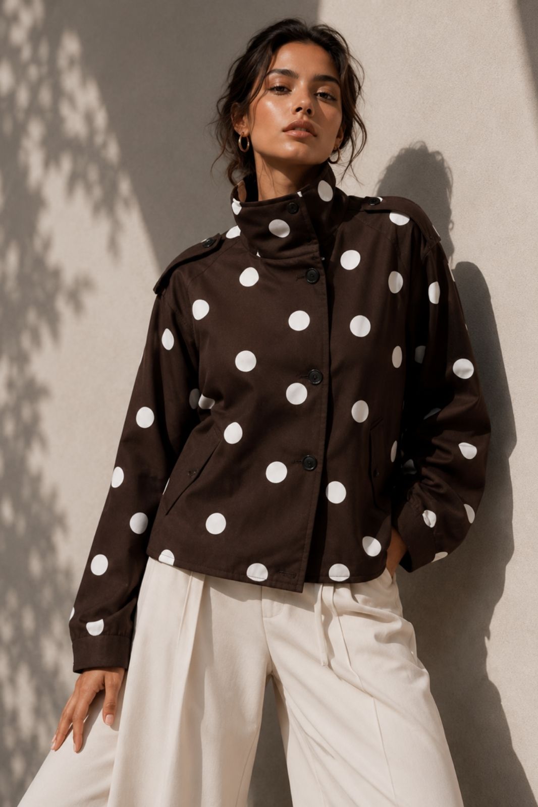 Polka Dot Funnel Neck Jacket | Choc
