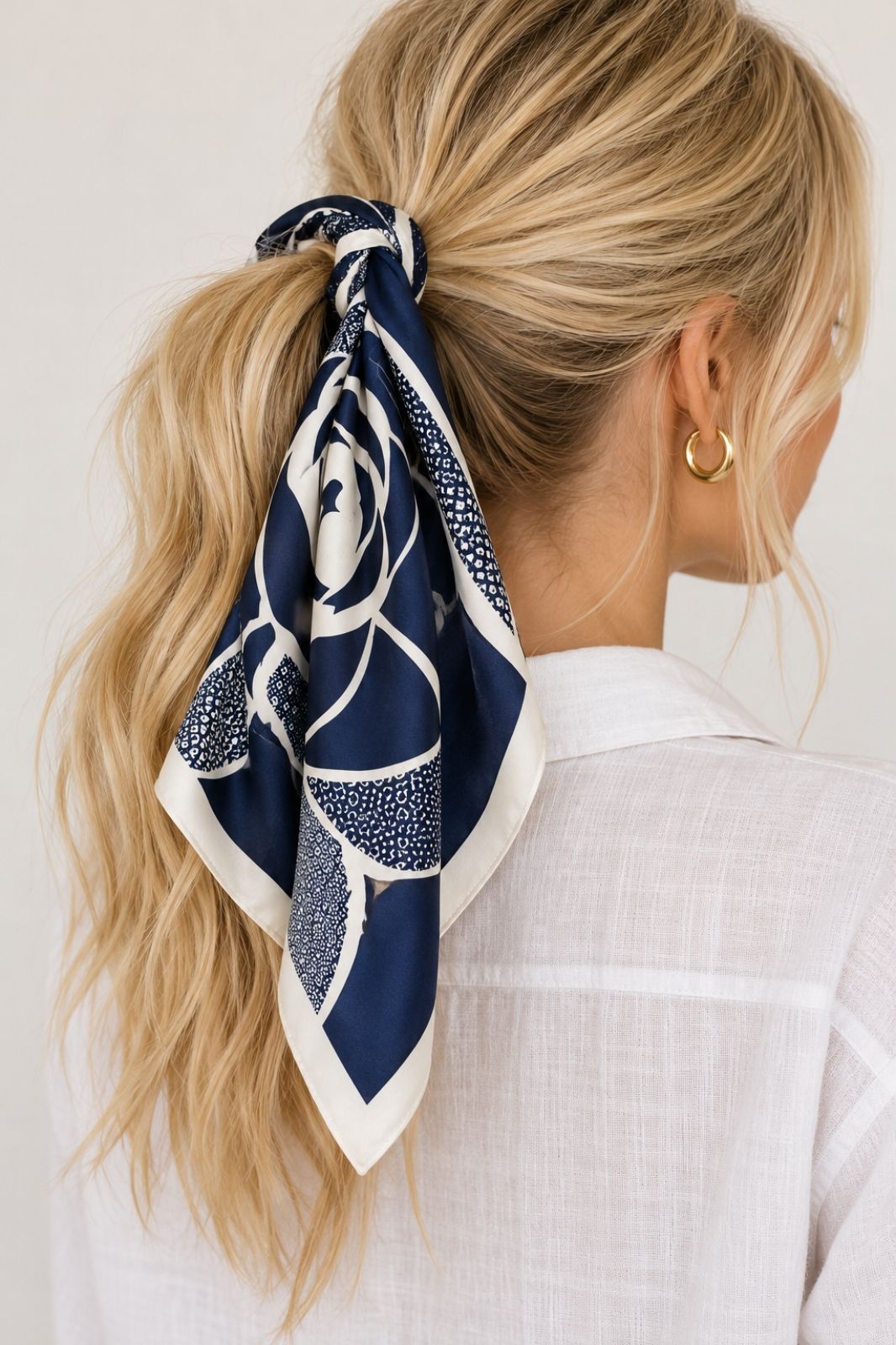 Scarf | Navy Camellia With Print Petals