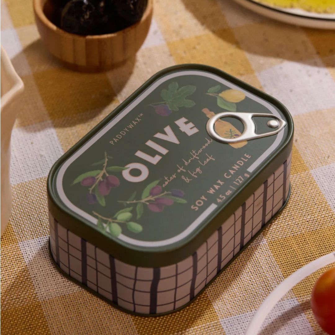 Bistro Olive Printed Tin Candle | Fig &amp; Olive