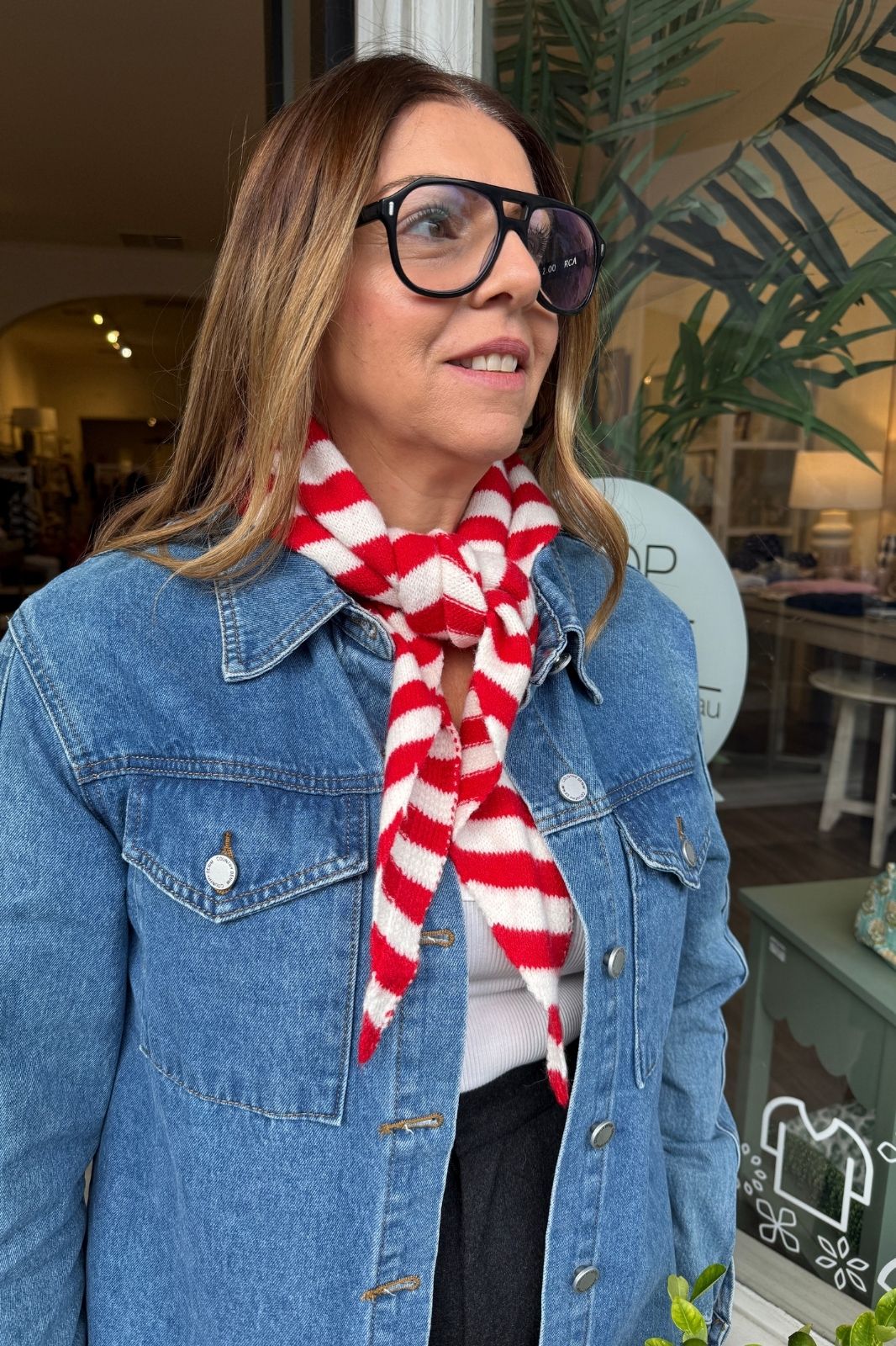 Triangle Neck Scarf | Red &amp; Cream Stripe