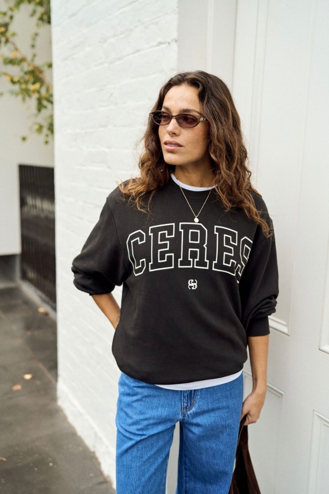 Isla Oversized Slouchy Crew | Phantom/White Heritage