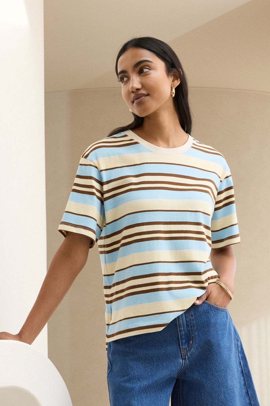 Stevie Slouchy Tee | Butter/Toffee/Fresh Blue Stripe