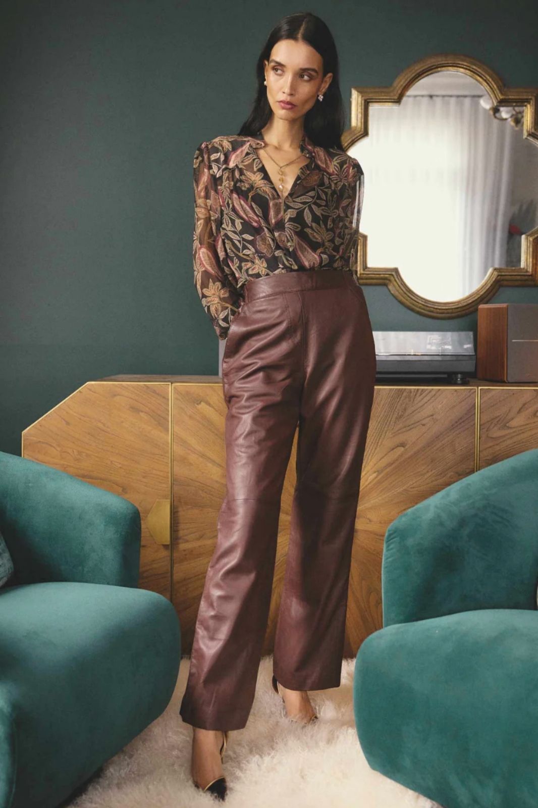 Joan Leather Elasticated Waist Straight Leg Pant | Oxblood