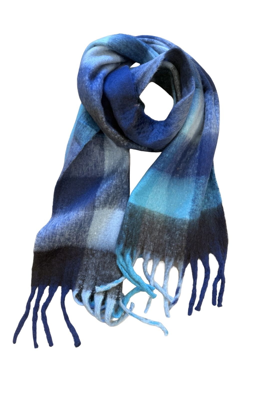 Check Scarf | Navy + Teal Blue