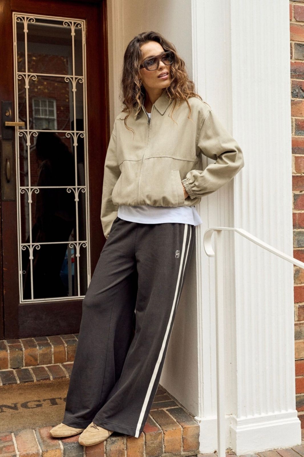 Gigi Wide Leg Terry Pant | Phantom Side Stripe