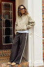 Gigi Wide Leg Terry Pant | Phantom Side Stripe