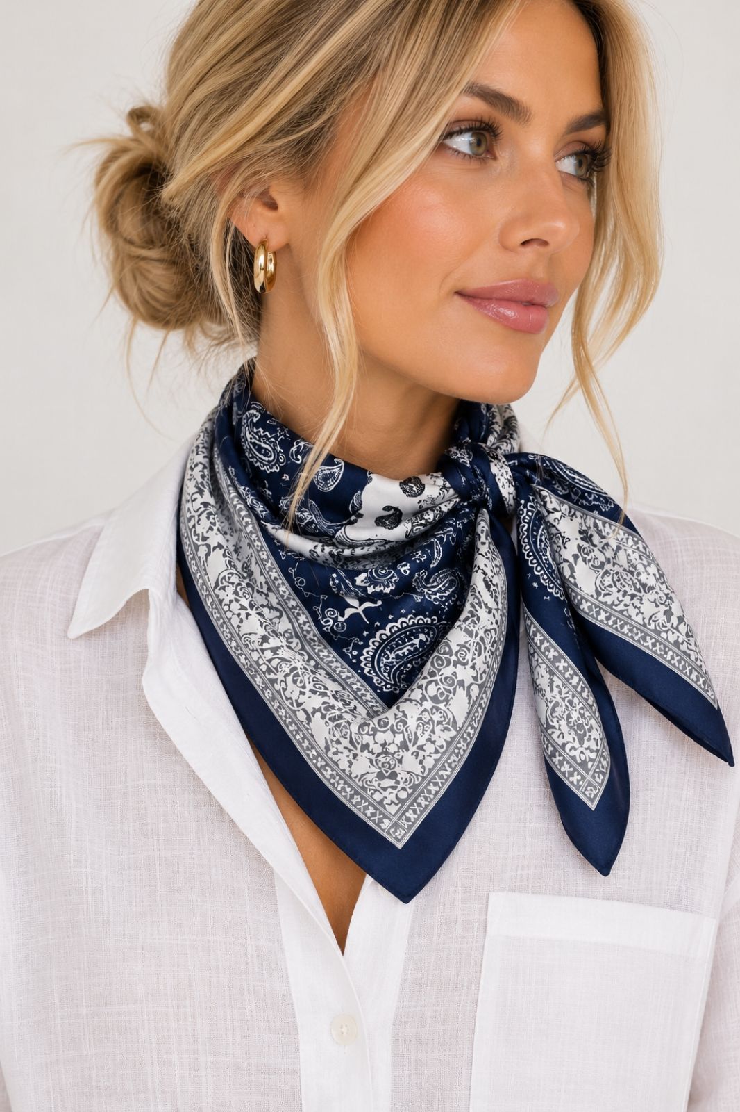 Scarf | Navy, Grey, White Paisley