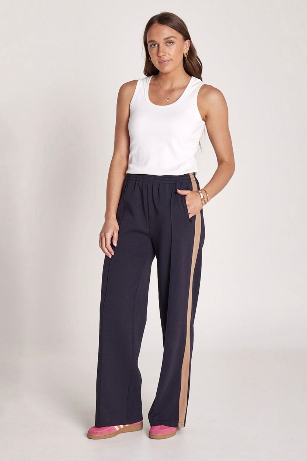 Noah Wide Pant | Navy Caramel Stripe