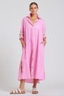 The Luna Longline Shirt Dress | Pink Stripe Floral Trim