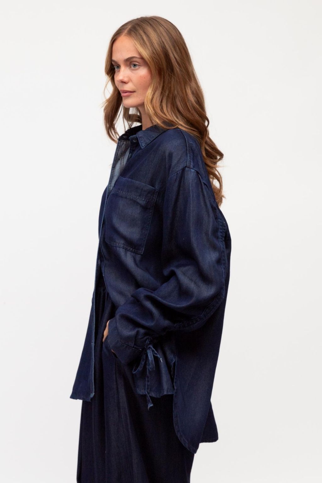Gathered Sleeve Shirt | Denim