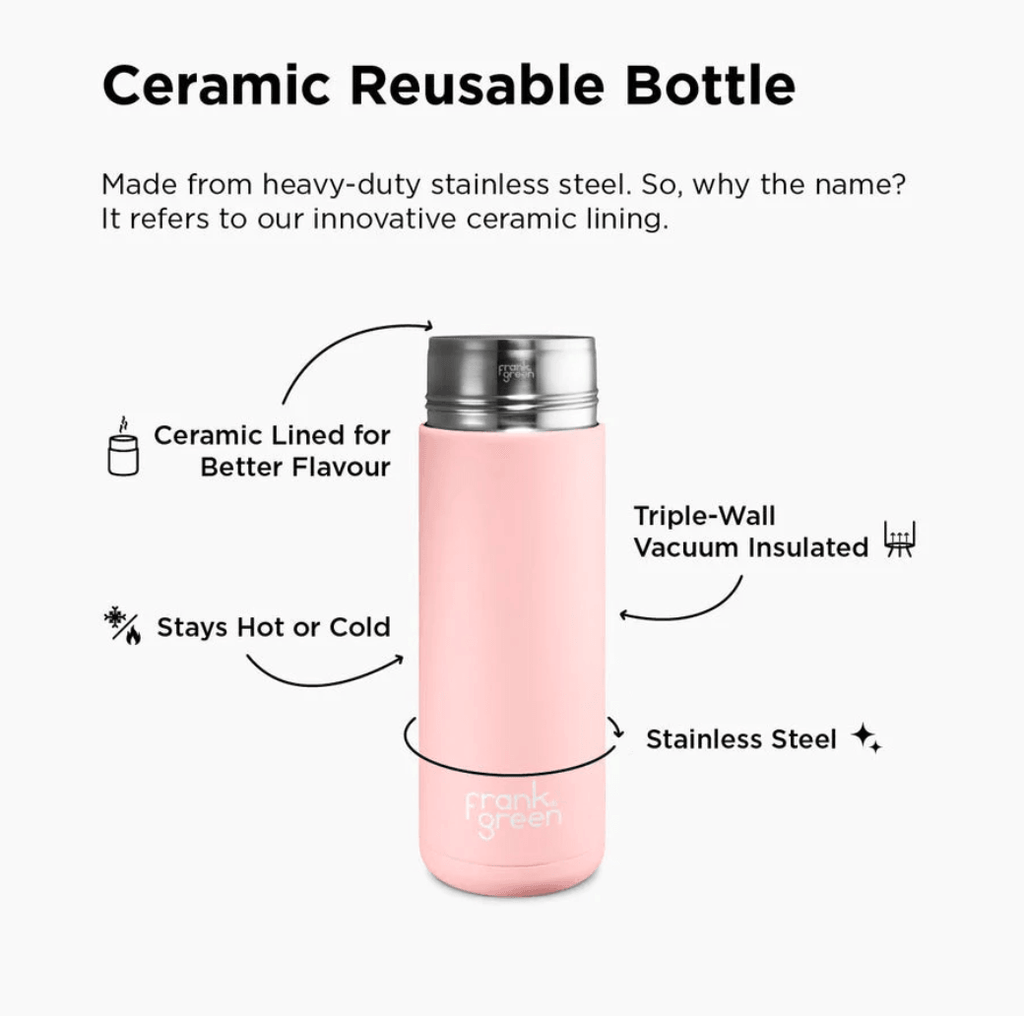 Frank Green  20oz Ceramic Reusable Bottle with Straw Lid | Blushed available at Rose St Trading Co