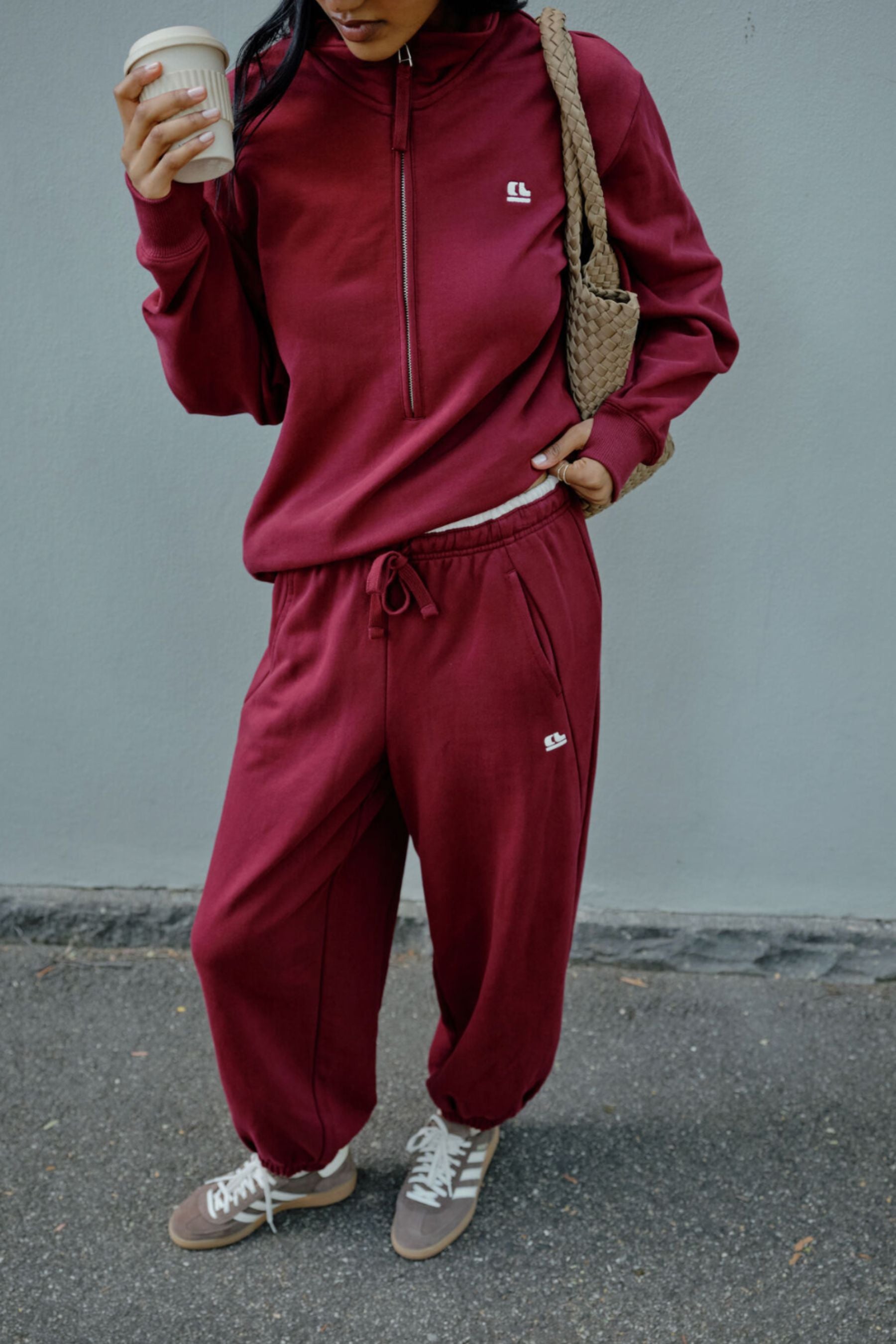 Lonny Oversized Half Zip Sweat | Burgundy