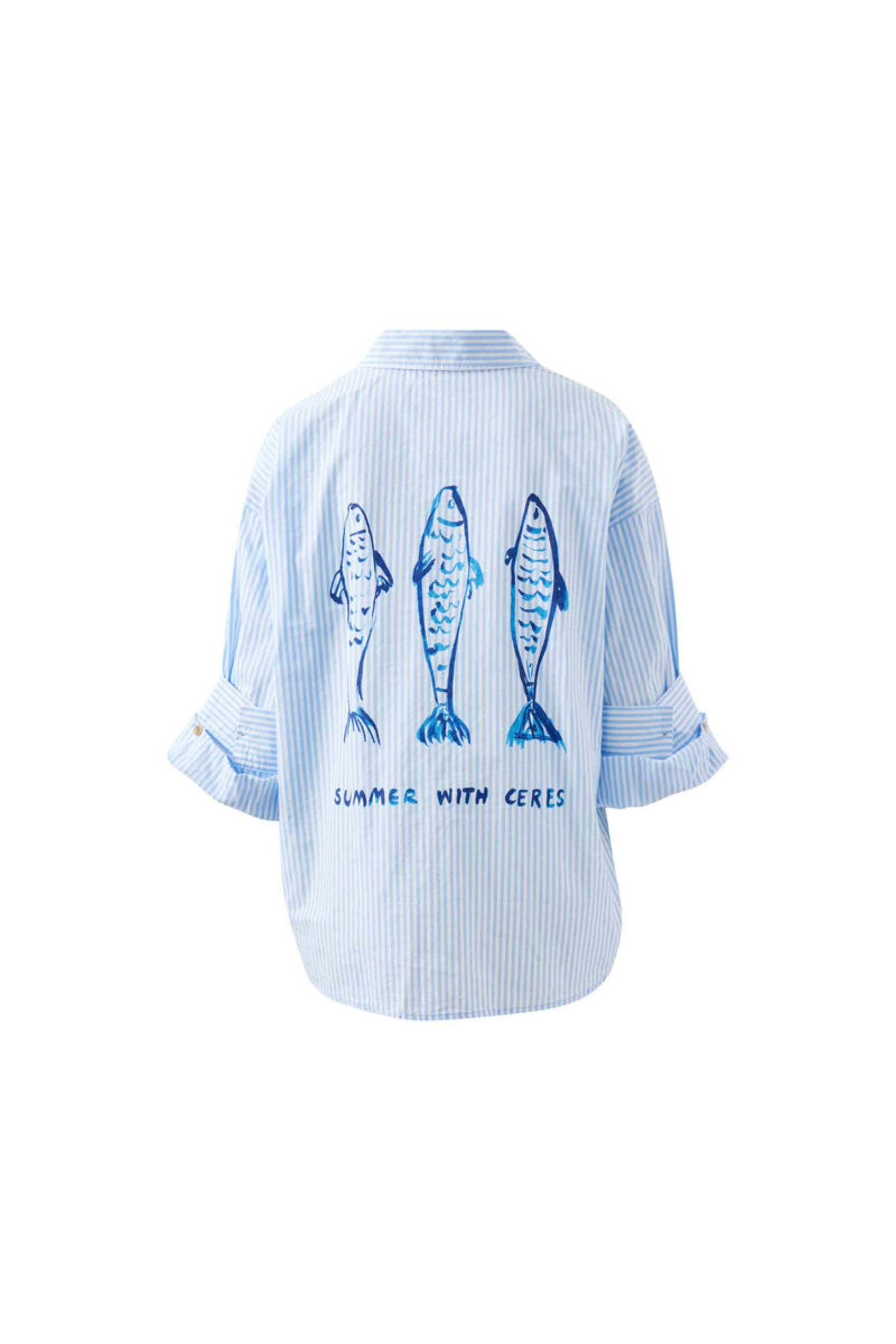 Miya Shirt | Blue Stripe Fish