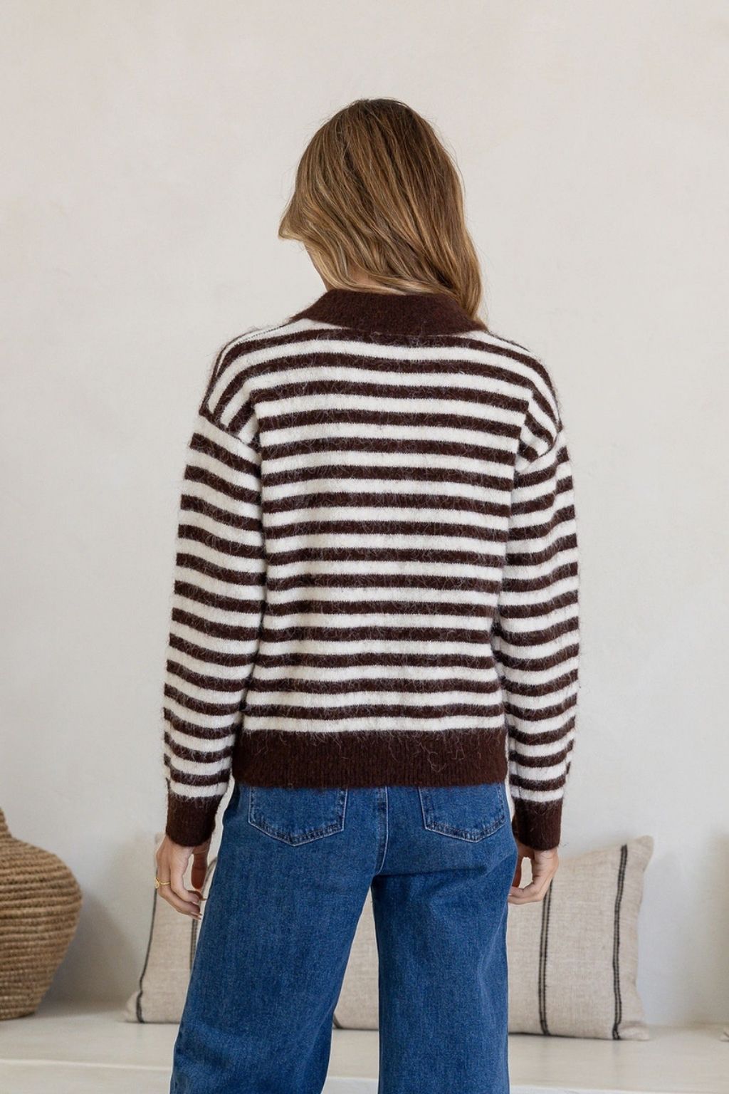 Stripe Collar Cardi | Choc &amp; Cream