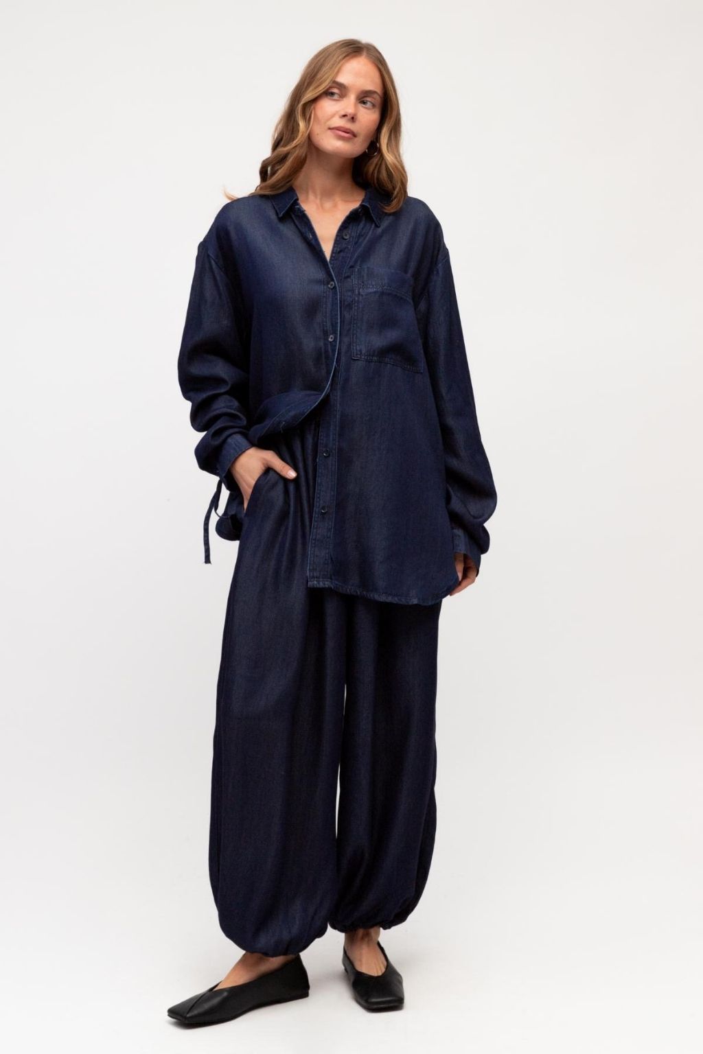 Gathered Sleeve Shirt | Denim