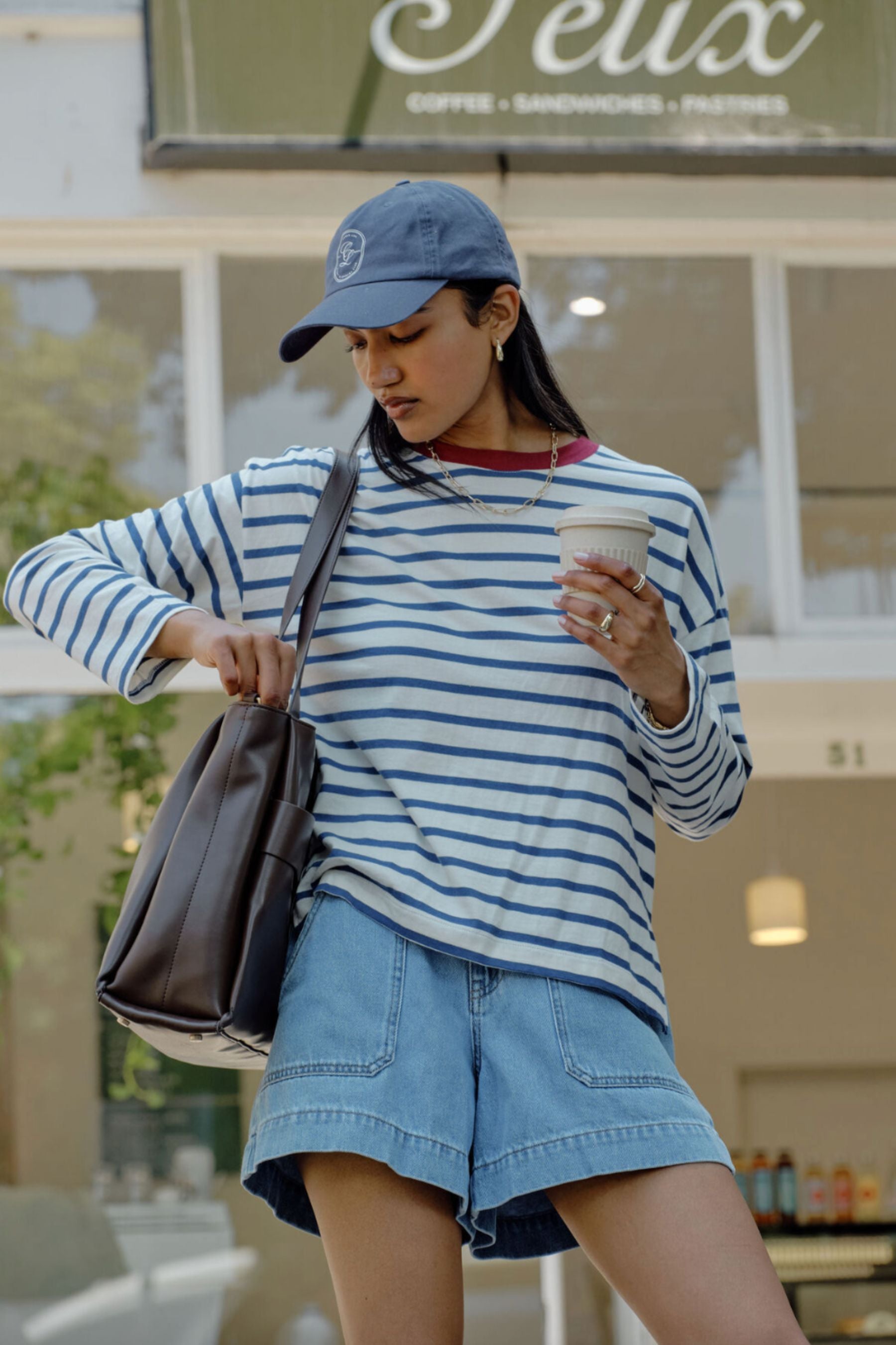 Scout Slouchy Long Sleeve Tee | Milk Prussian Blue Stripe
