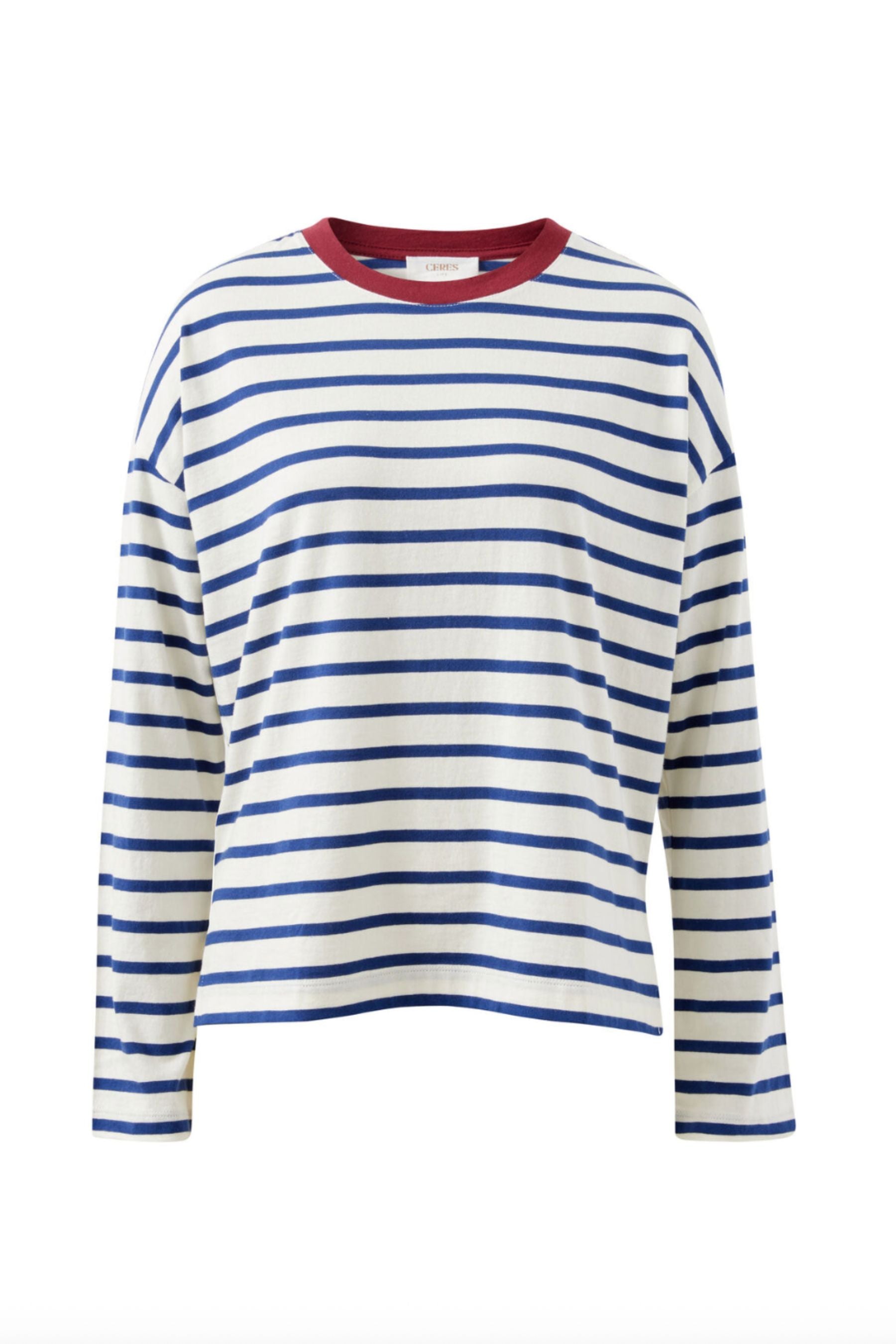 Scout Slouchy Long Sleeve Tee | Milk Prussian Blue Stripe