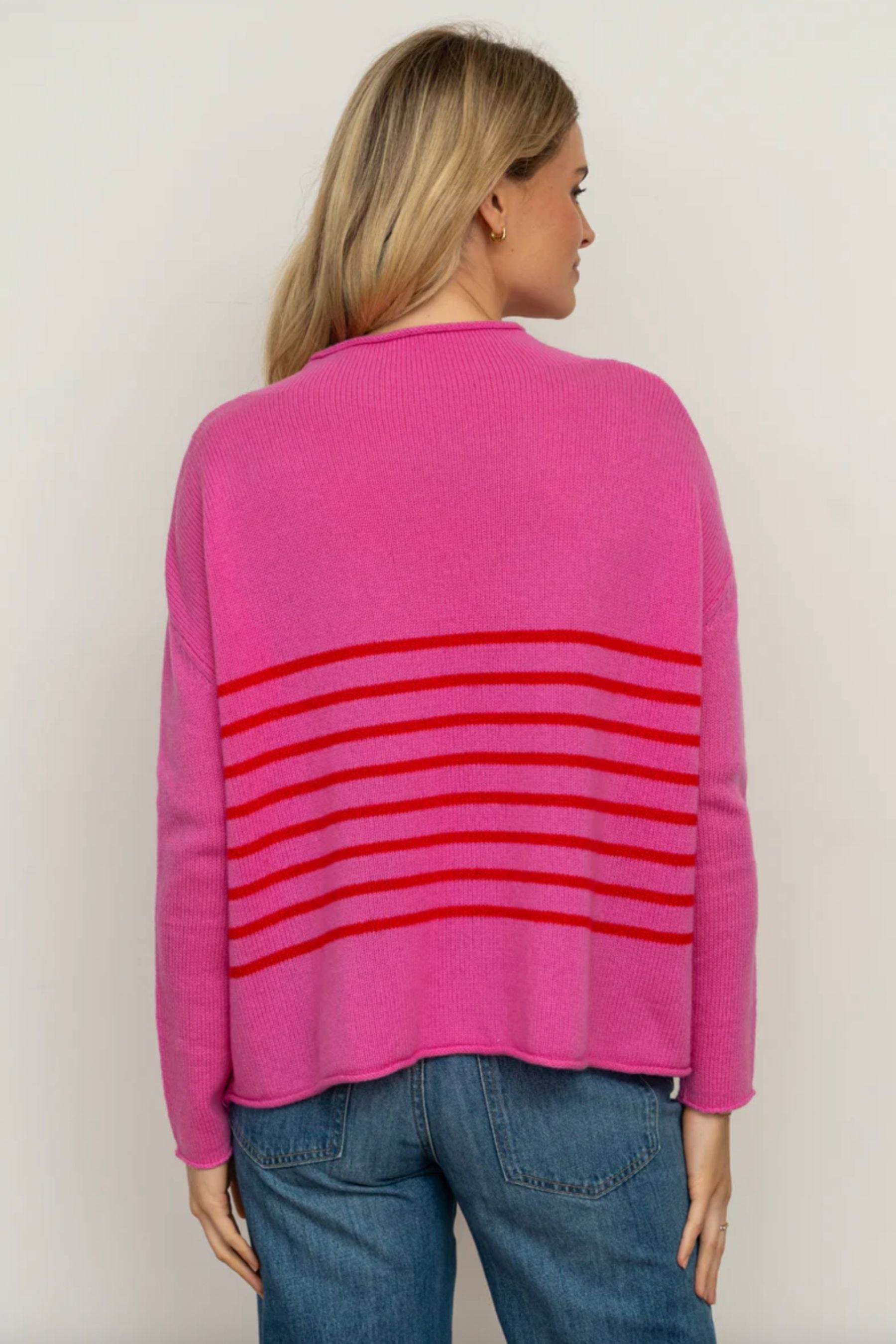 The Smith Wool/Cashmere Crew | Hot Pink &amp; Red