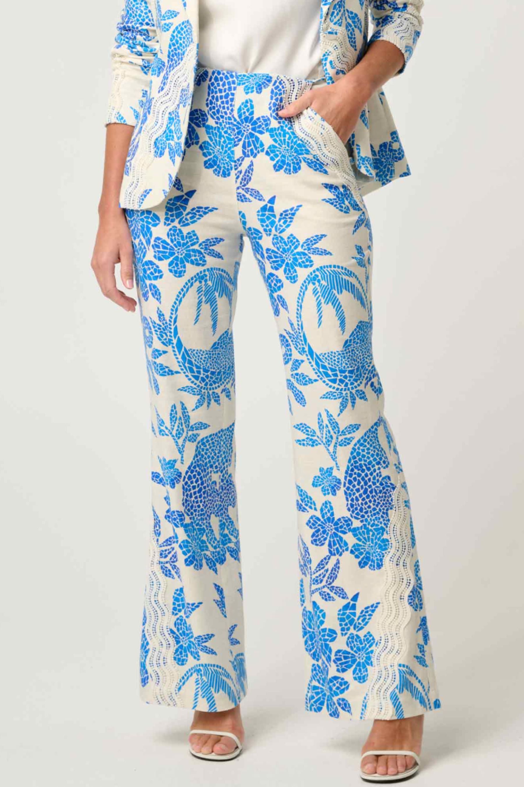 Leandro Linen Viscose Stretch Pant | Azure Mosaic