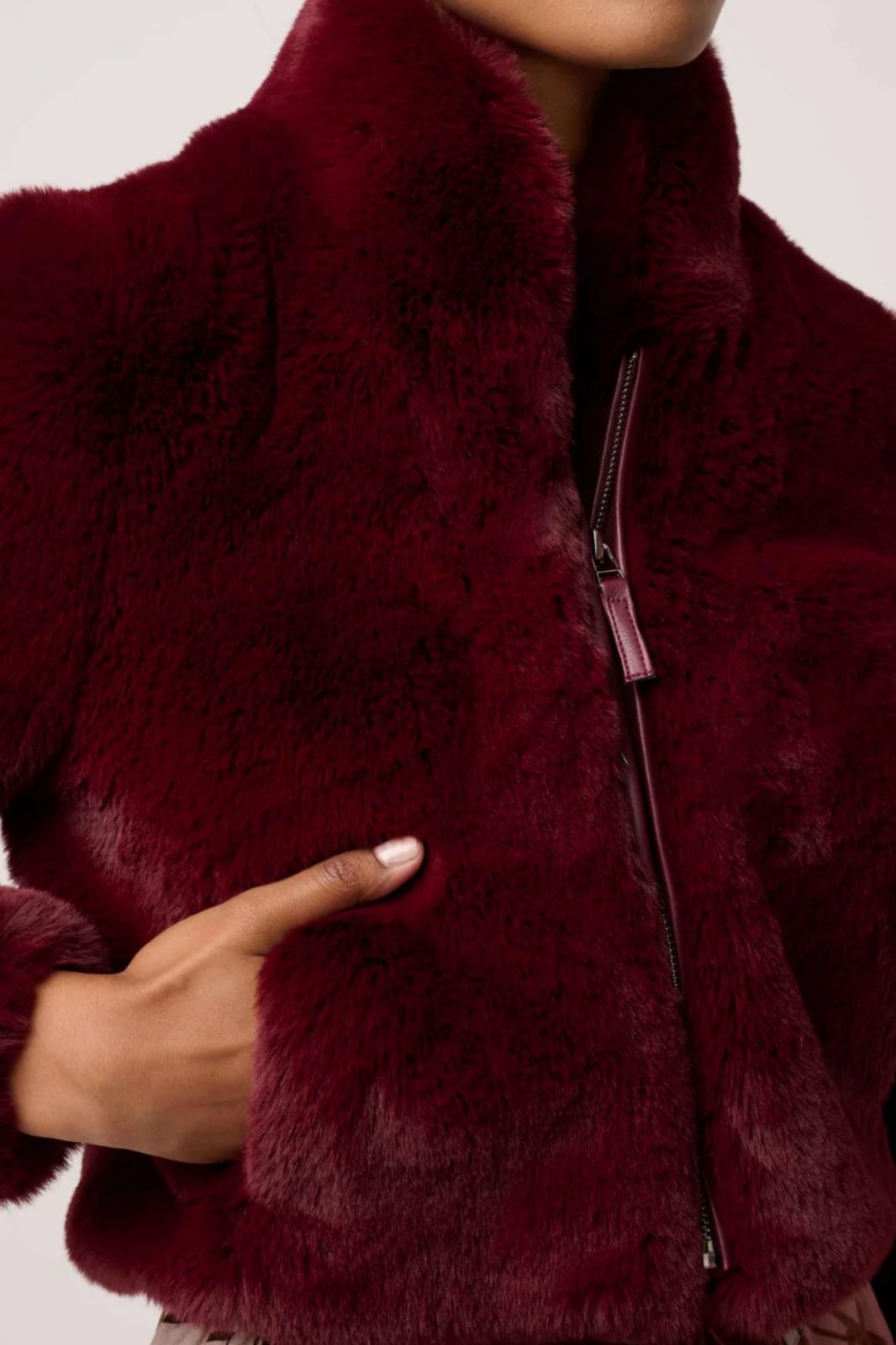 Dawn Faux Fur Cropped Jacket | Bordeaux