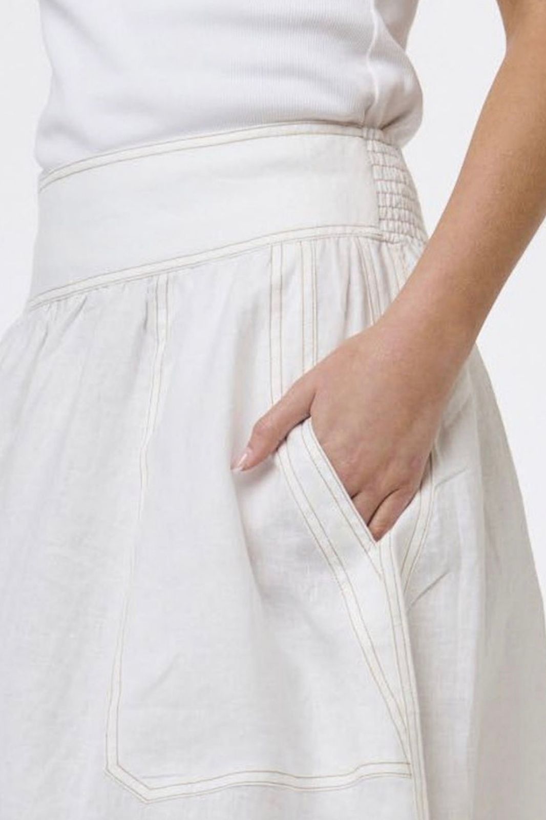 Marion Cotton Skirt | White/Tan Stitching