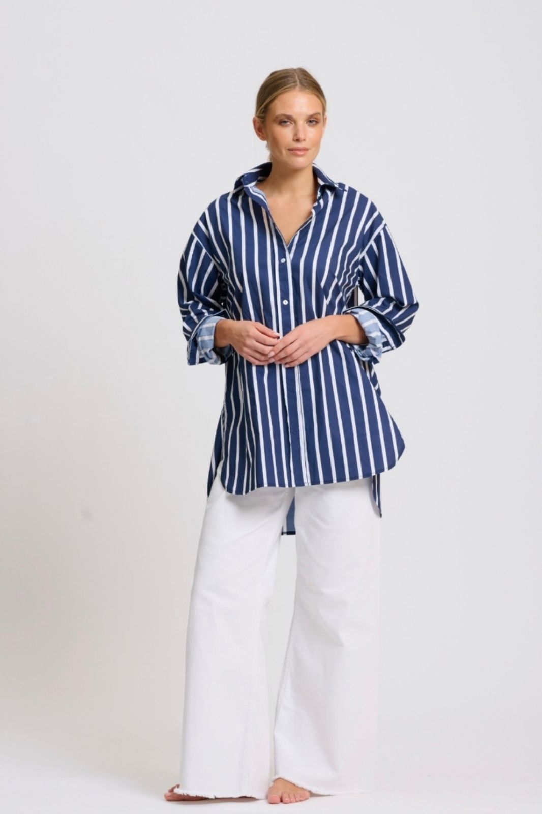 Bobbie Boyfriend Shirt | Navy Thick Stripe
