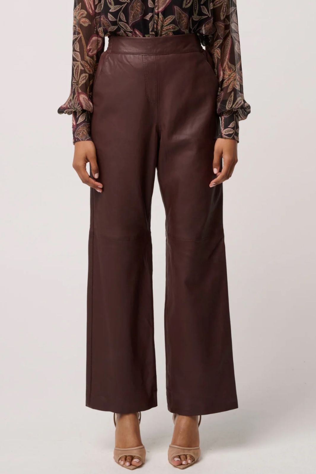 Joan Leather Elasticated Waist Straight Leg Pant | Oxblood