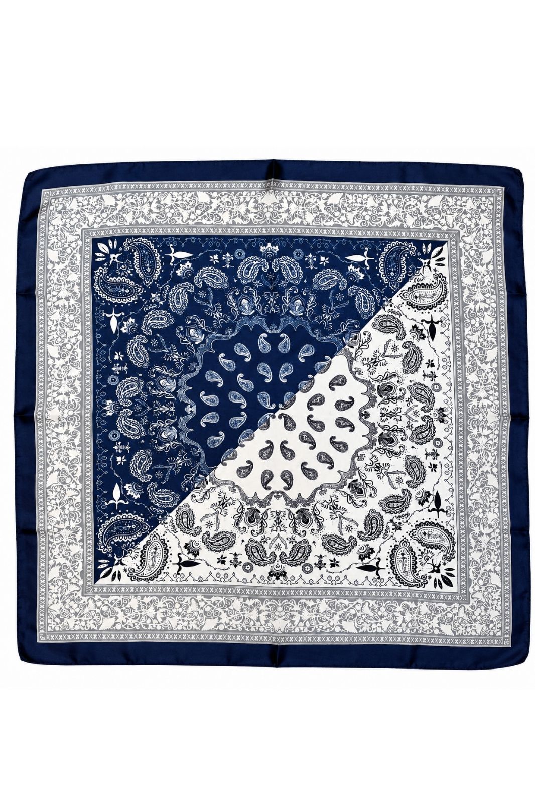 Scarf | Navy, Grey, White Paisley