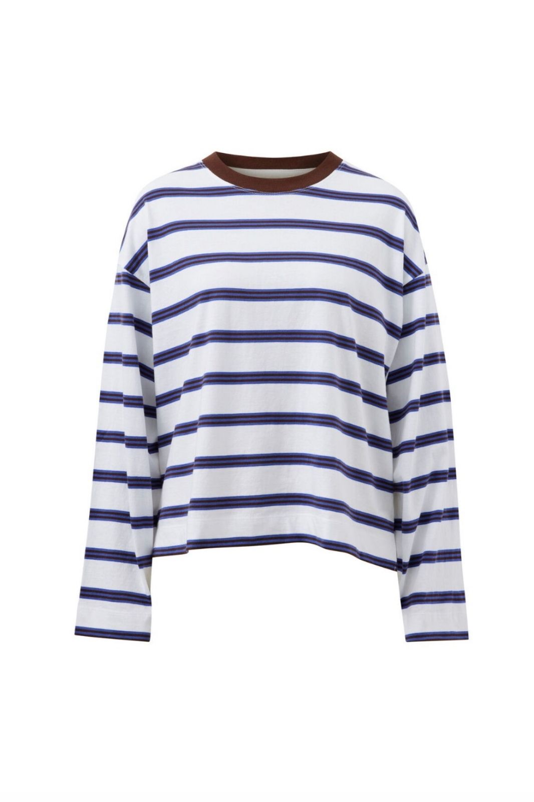 Beau Long Sleeve Slouchy Tee | White/Polo Choc Stripe