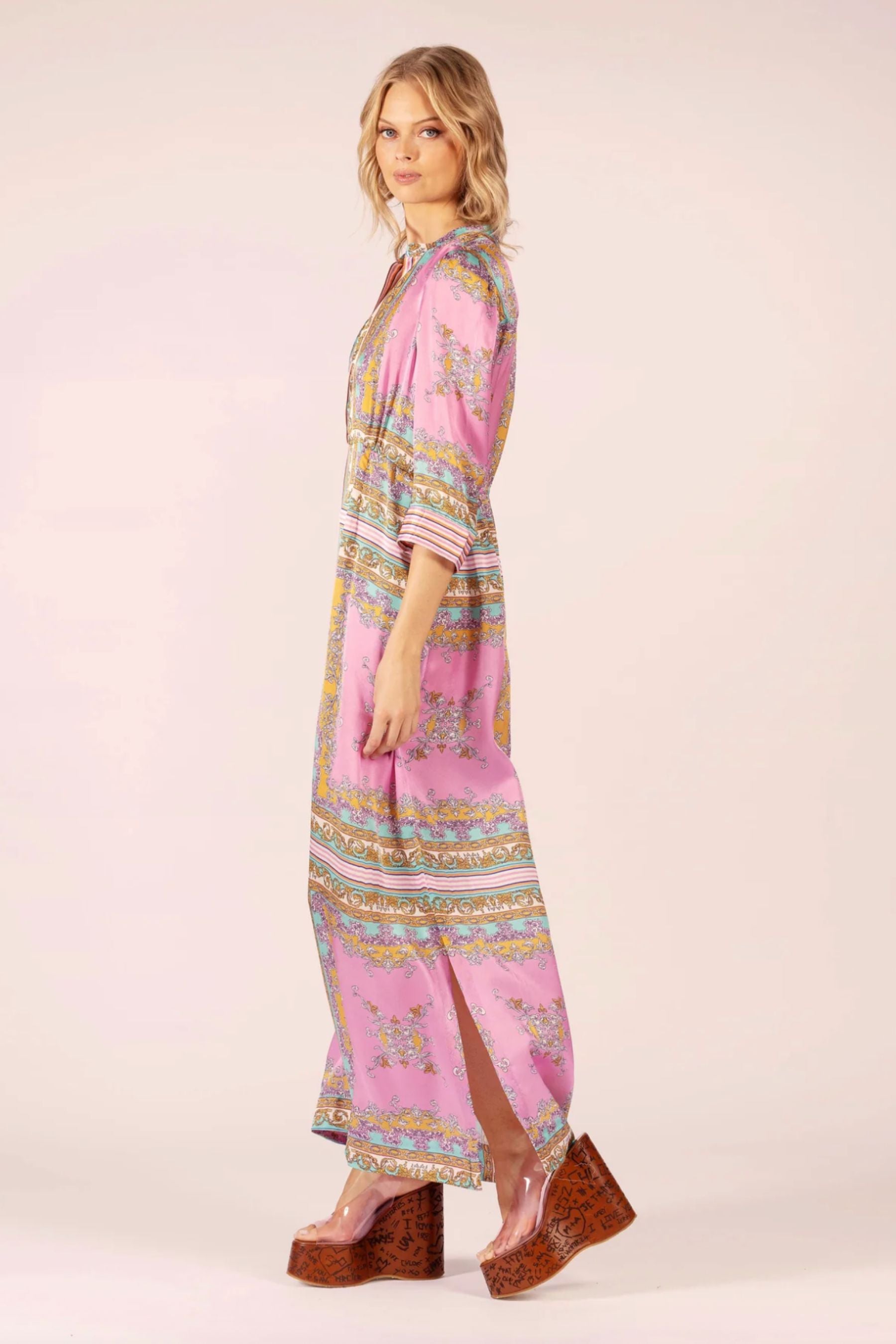 Mary Silk Maxi Dress | Aria Pink/Blue