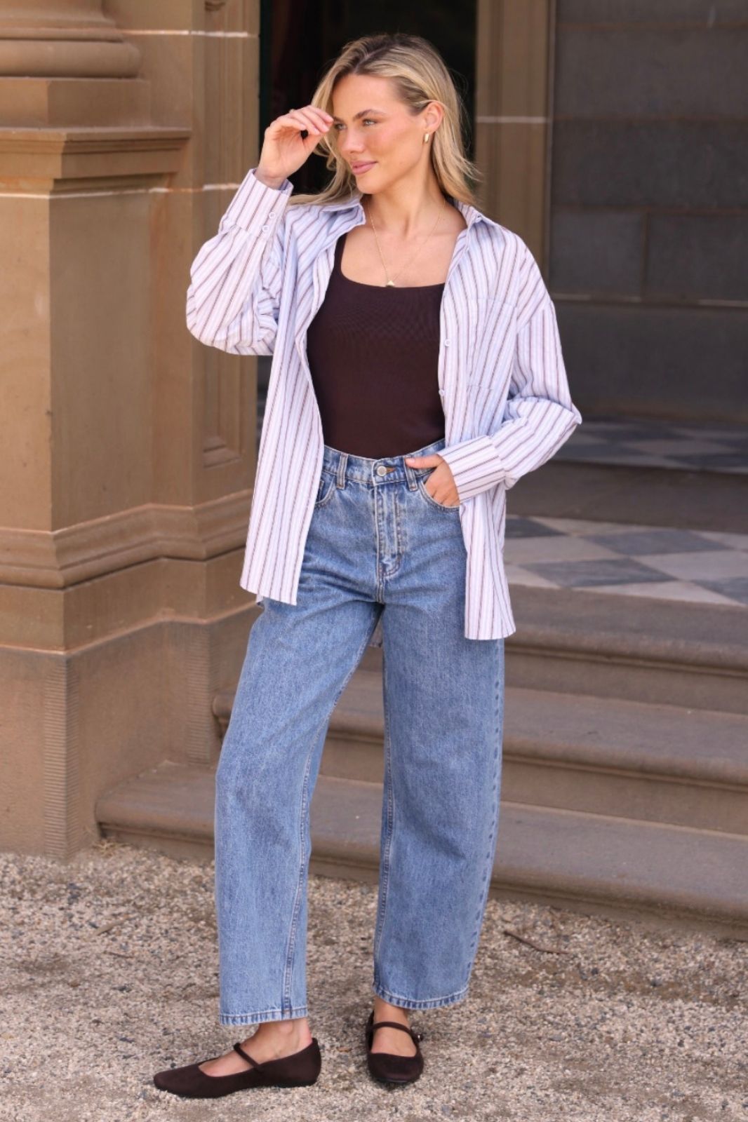 Emily Shirt | Blue Chocolate Stripe