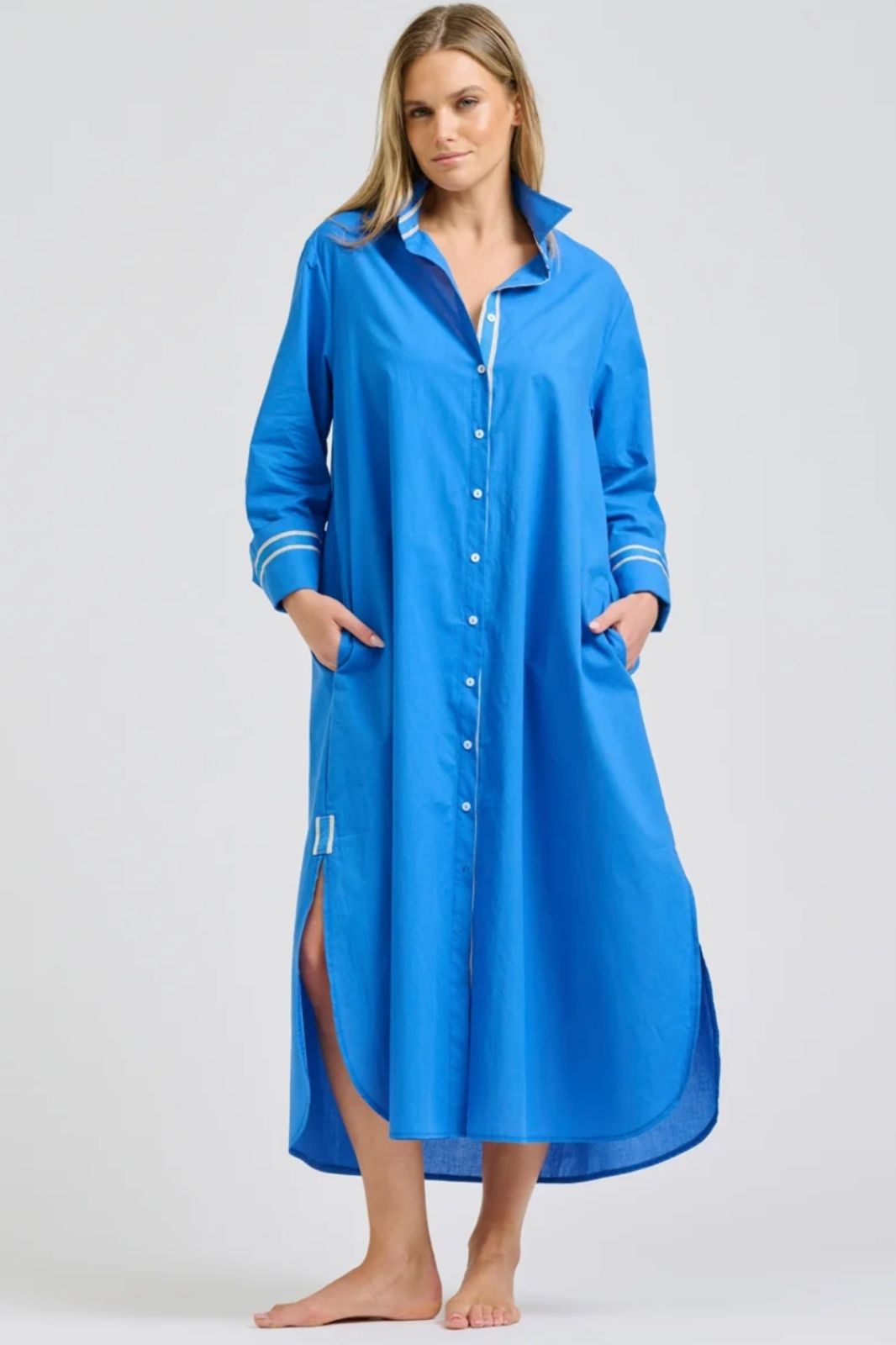 Pia Longline Shirtdress | Bright Blue