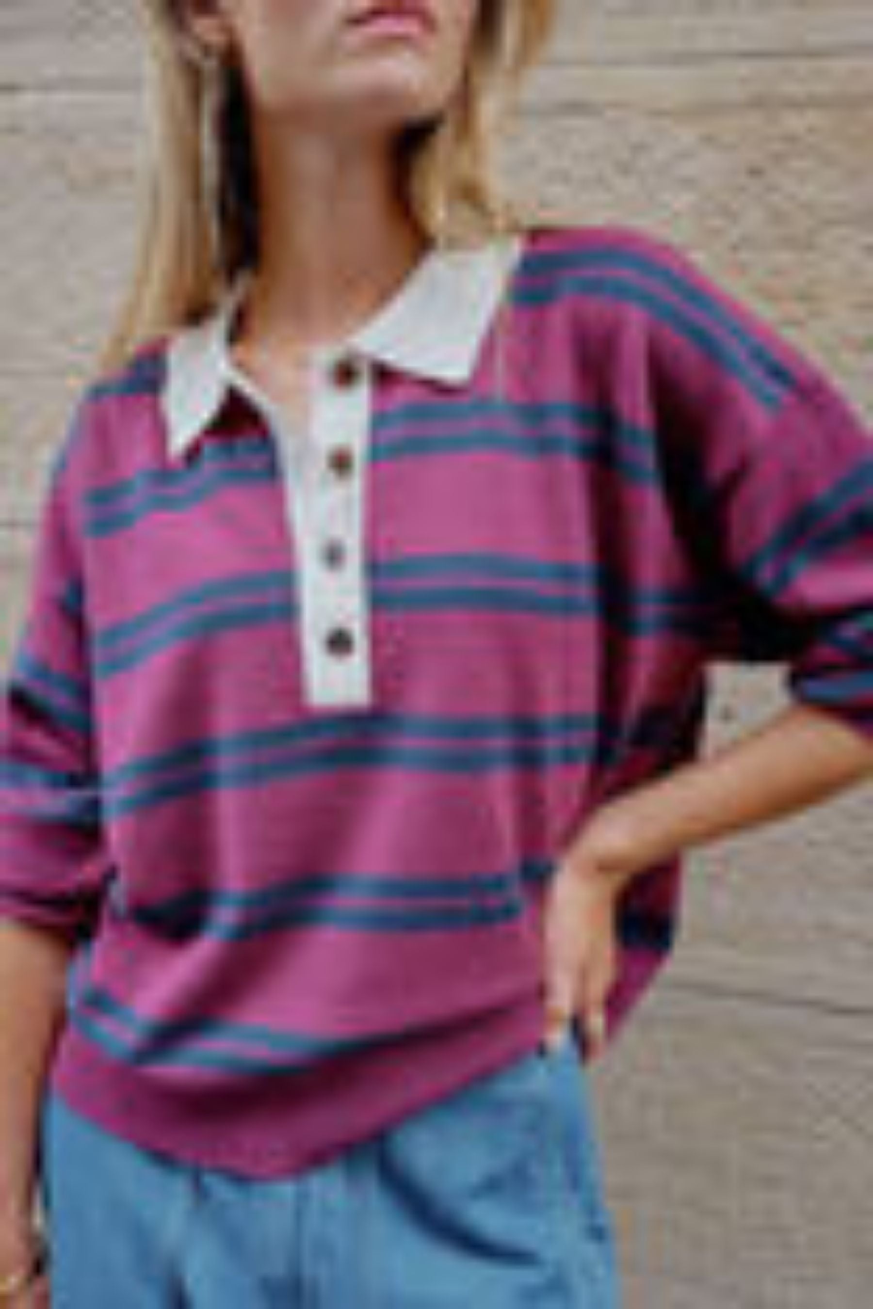 Jessa Rugby Knit | Washed Burgundy Stripe