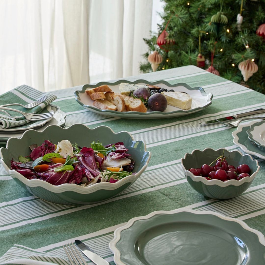 Avery Spruce Green Stripe Tablecloth
