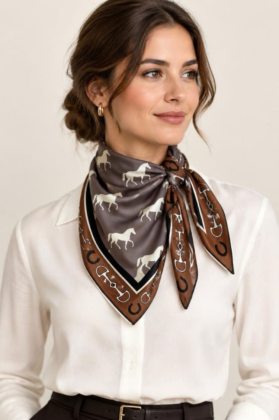 Scarf | Taupe &amp; Choc Horse Print