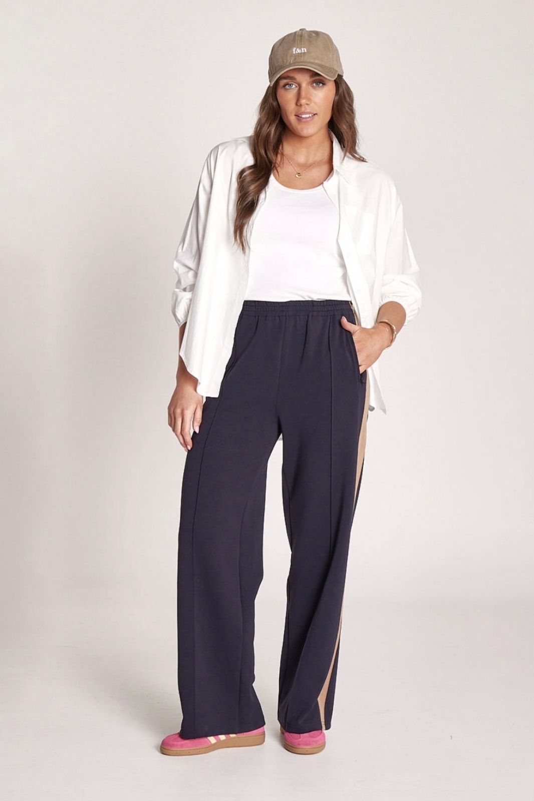 Noah Wide Pant | Navy Caramel Stripe