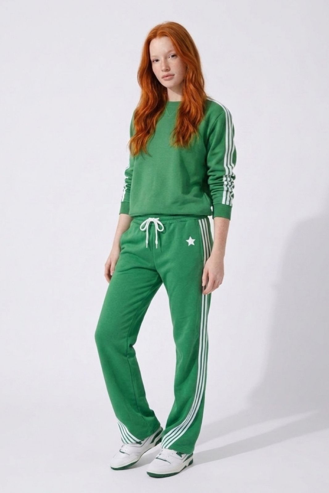 Arm Stripe Sweatshirt | Forest Green &amp; White