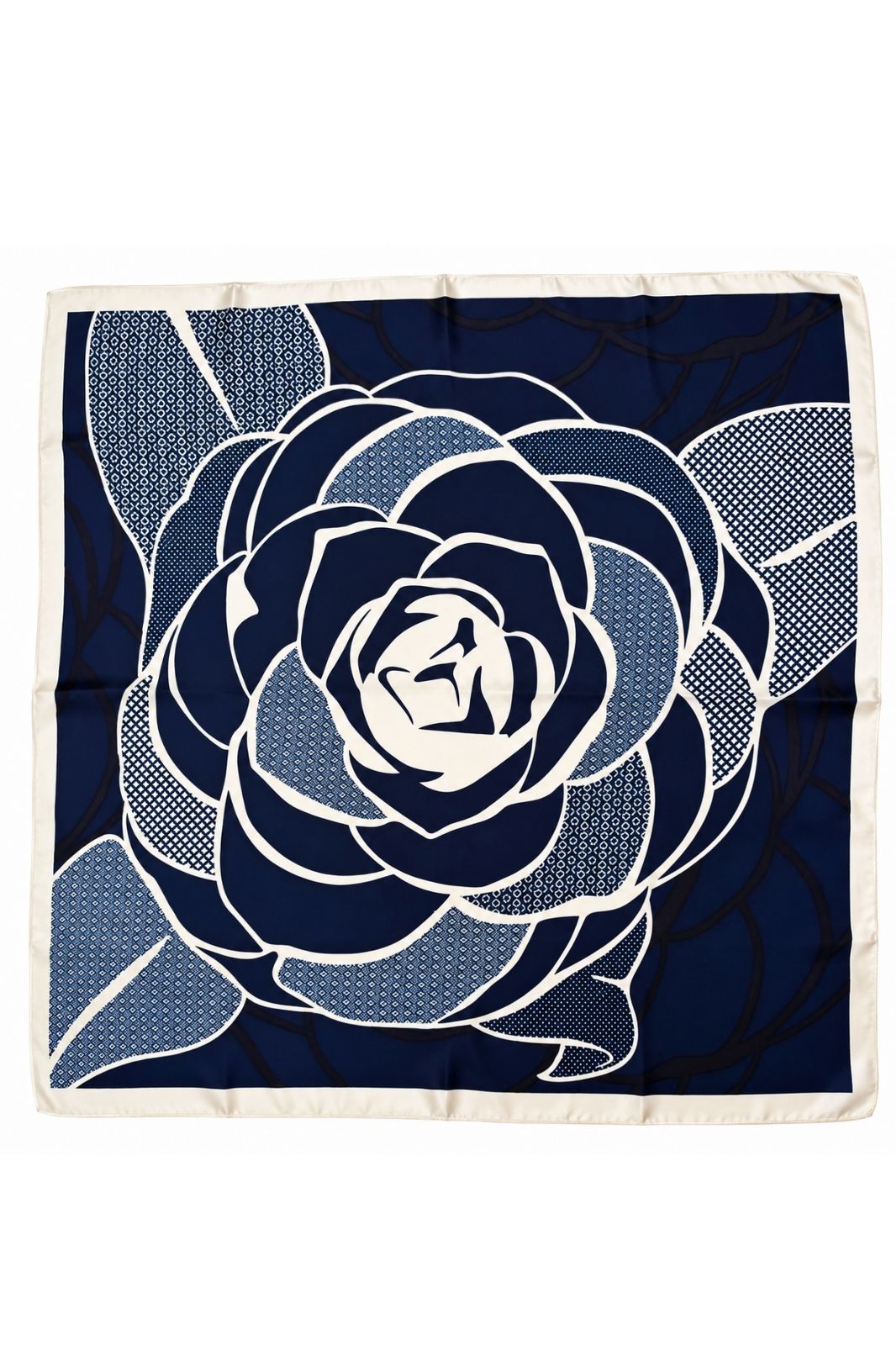 Scarf | Navy Camellia With Print Petals