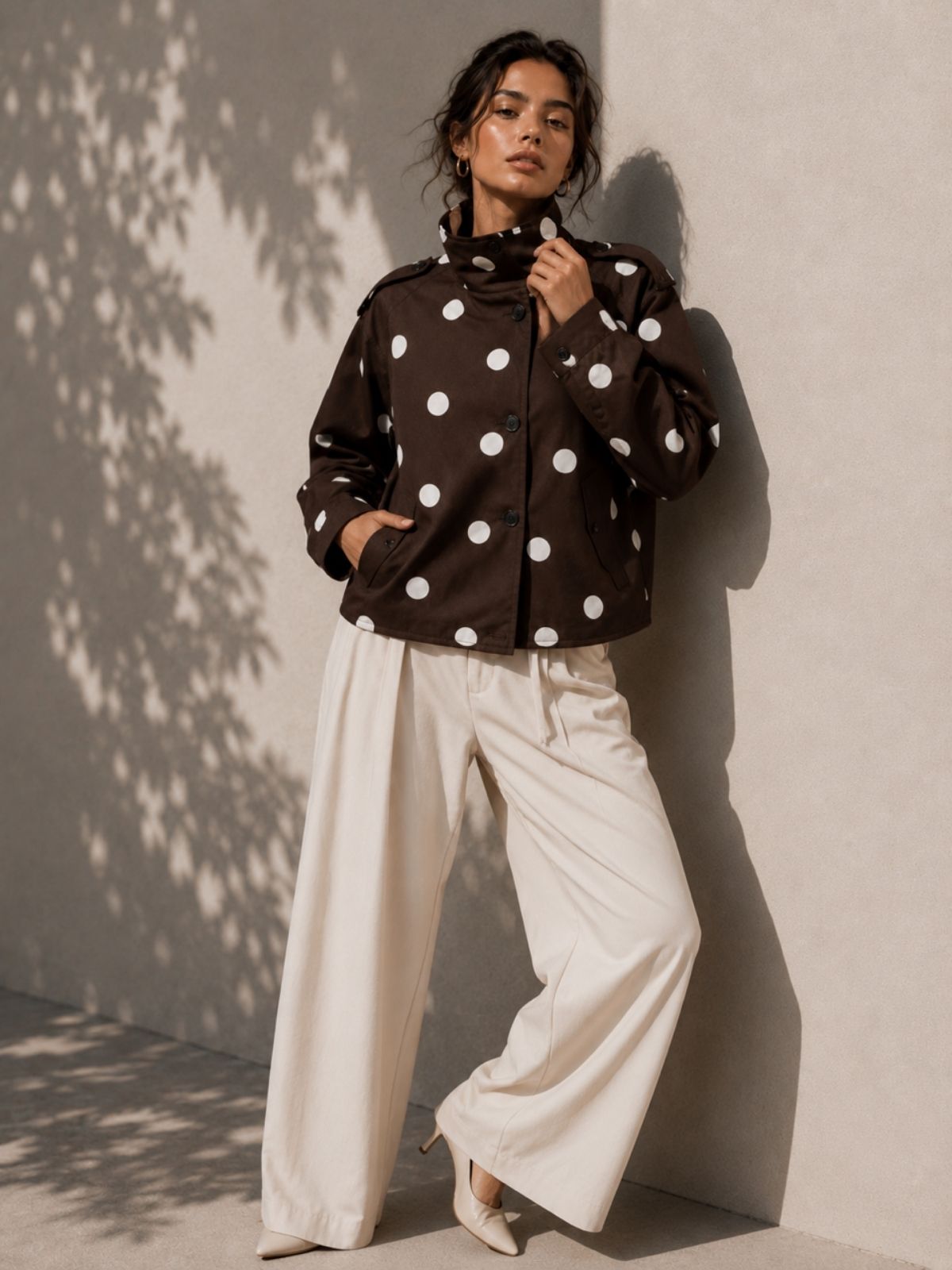 Polka Dot Funnel Neck Jacket | Choc