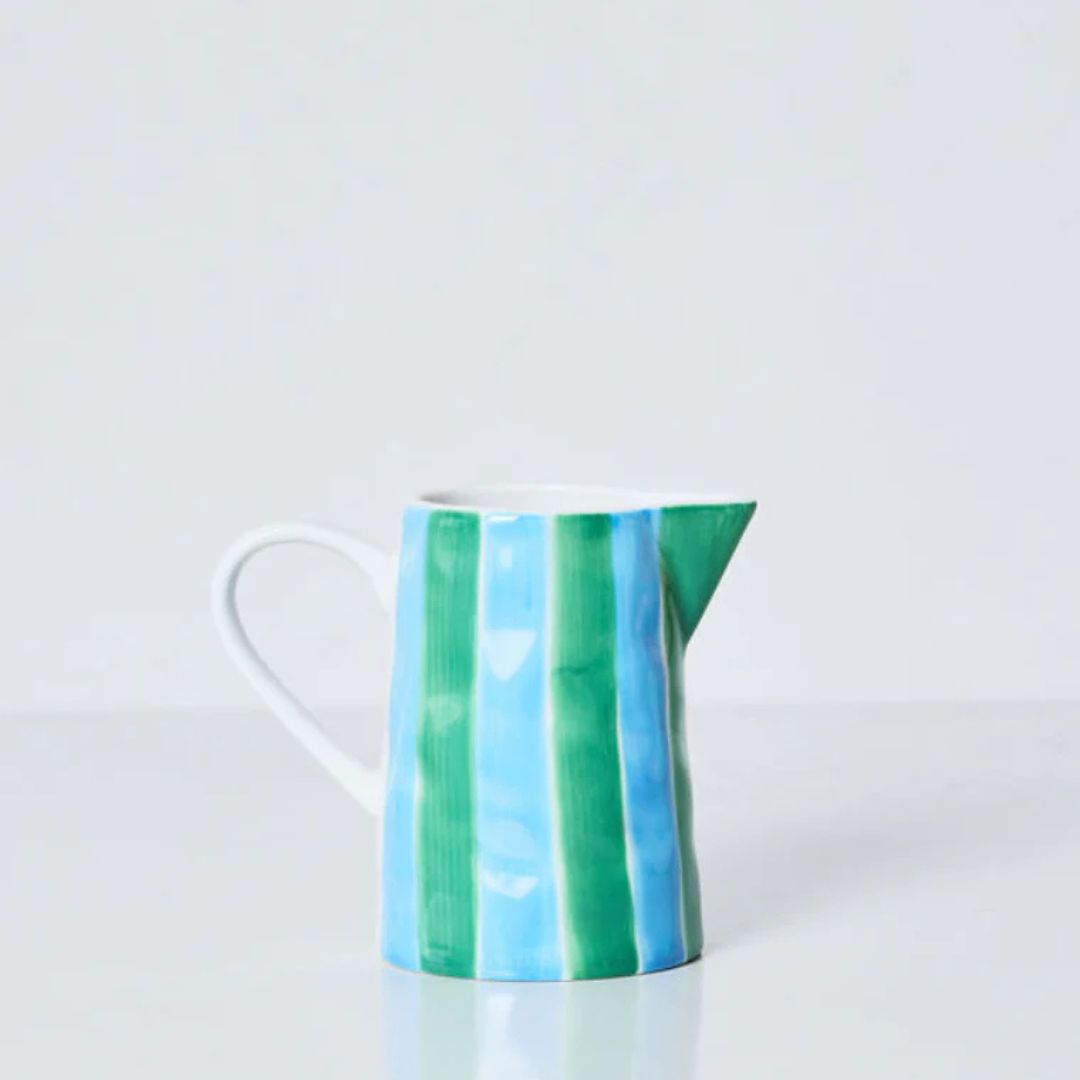 Milk Jug | Green &amp; Cornflower Stripes