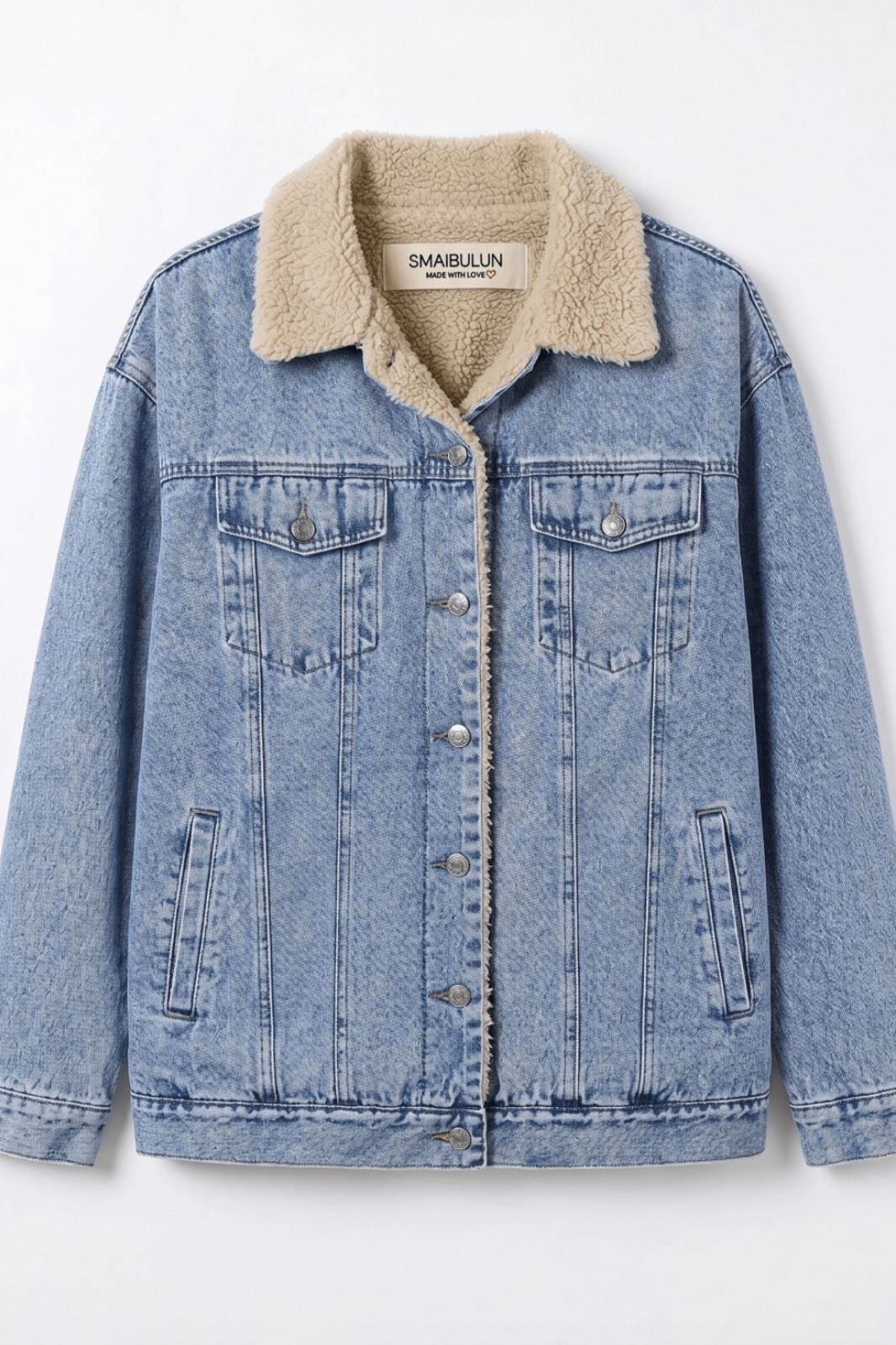 Sherpa Lined Denim Boyfriend Jacket