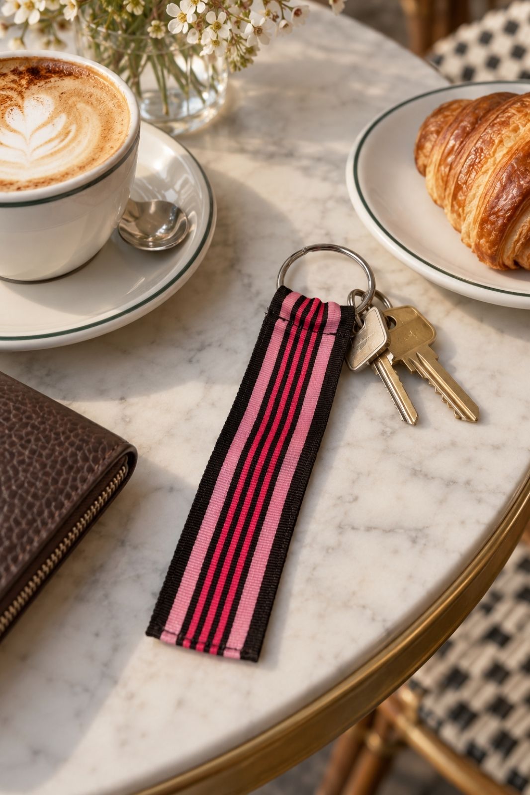 Grosgrain Key Rings | Pink &amp; Chocolate Stripe