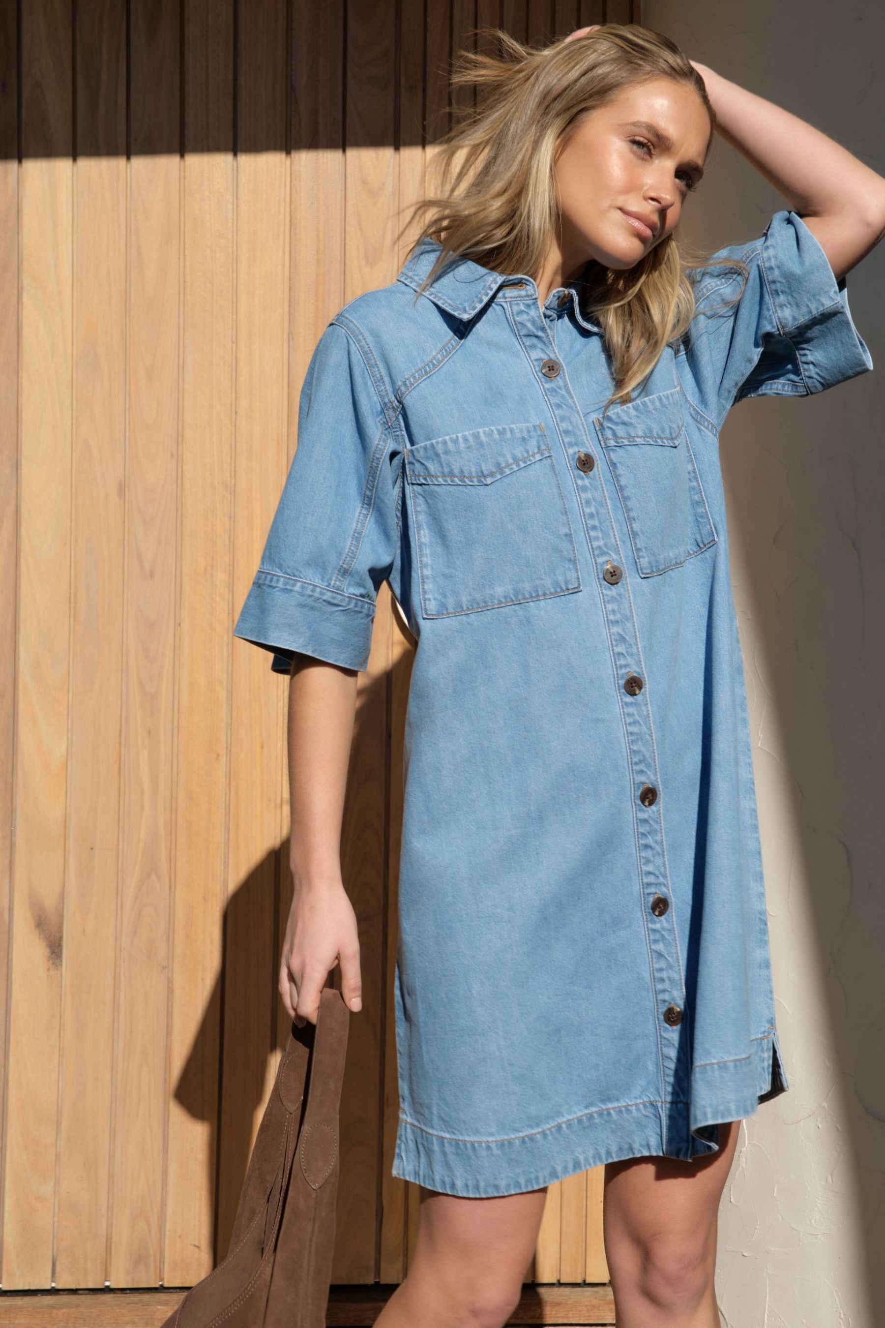 Ava Short Sleeve Mini Dress | Vintage Blue