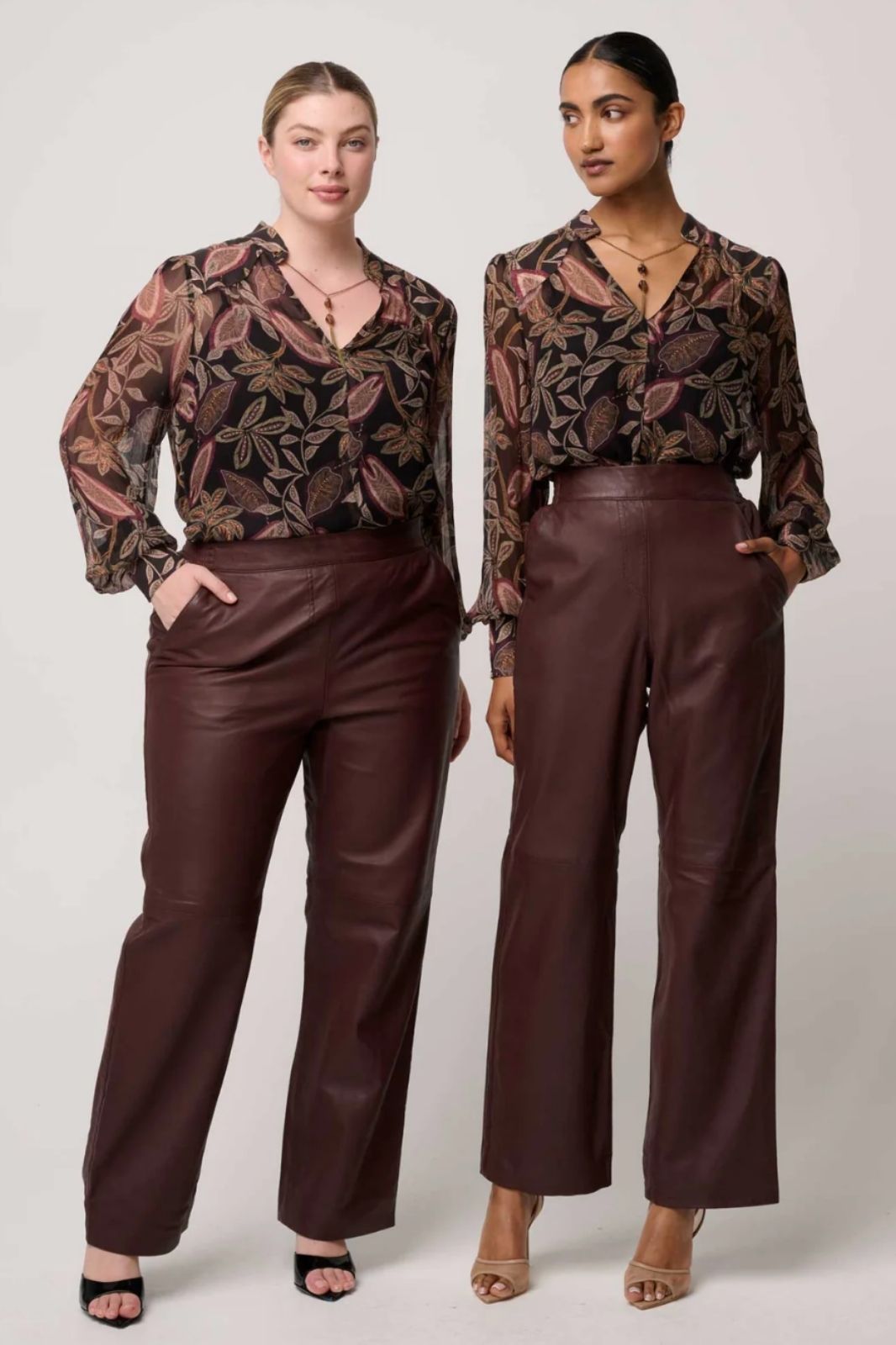 Freya Sheer Viscose Blouse with Embellished Neck Detail | Dark Tropique
