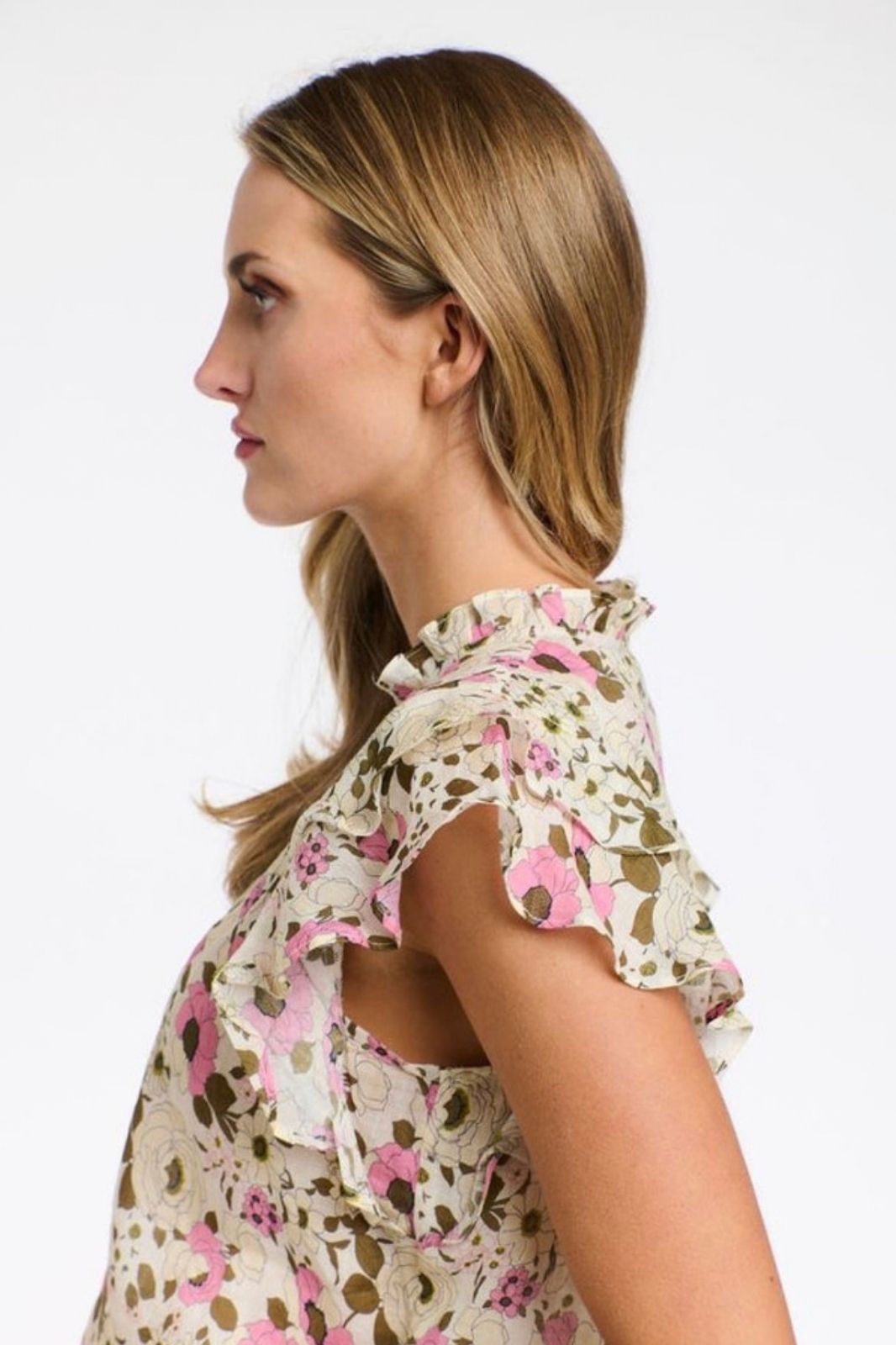 Greta Flutter Top | Ecru Floral Print