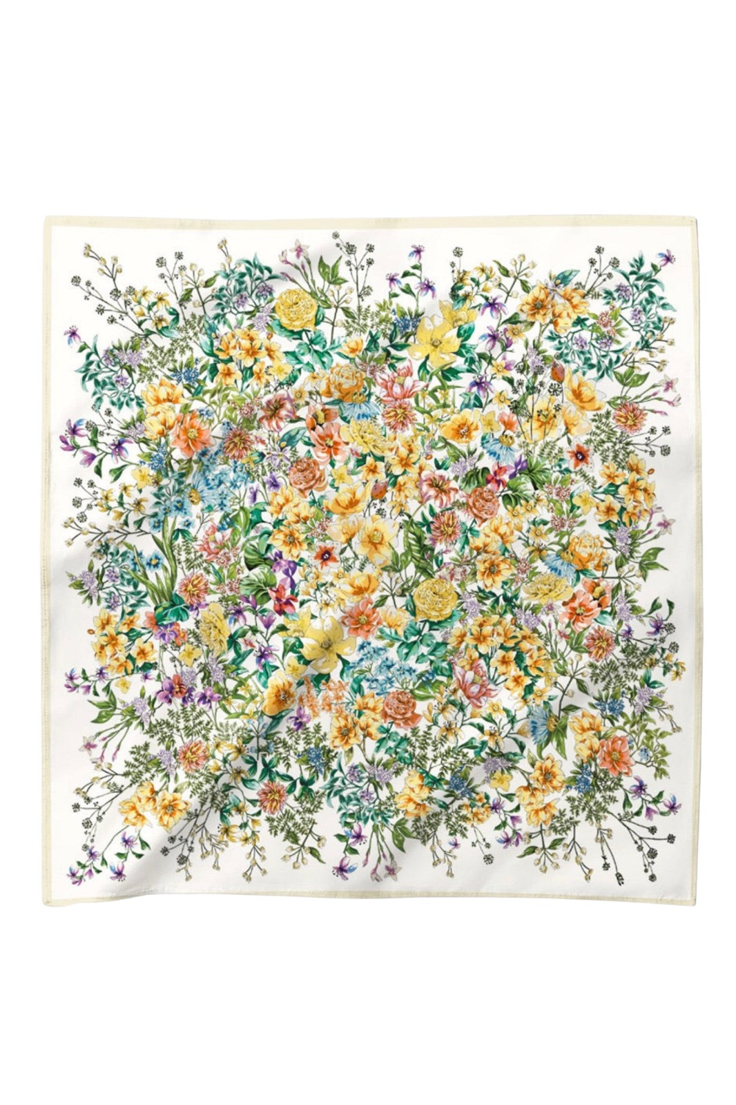 Silk &amp; Cotton Scarf | Floral Bouquet Yellow 70 x 70cm