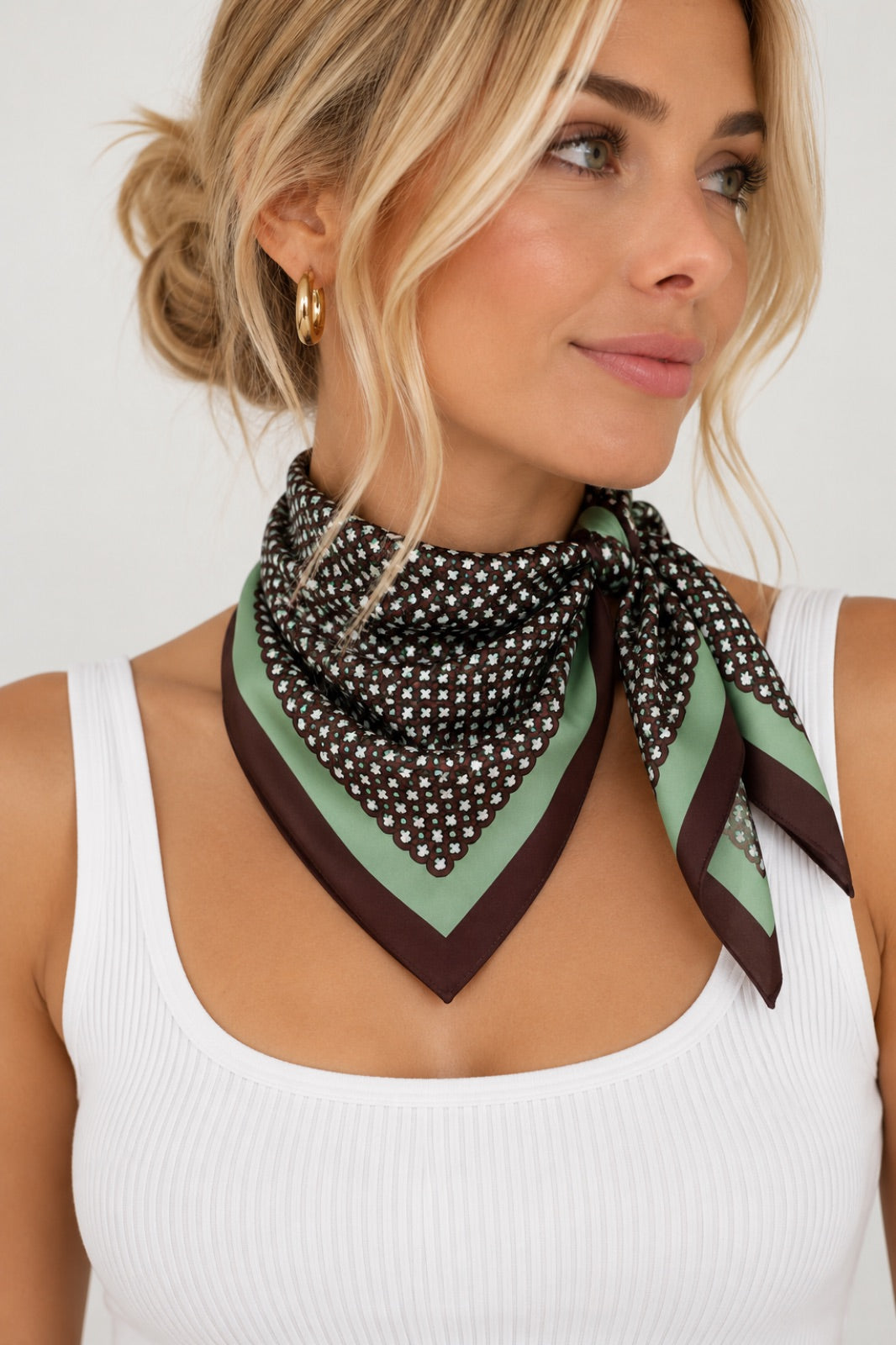 Scarf | Choc, Green &amp; Cream Circle Print